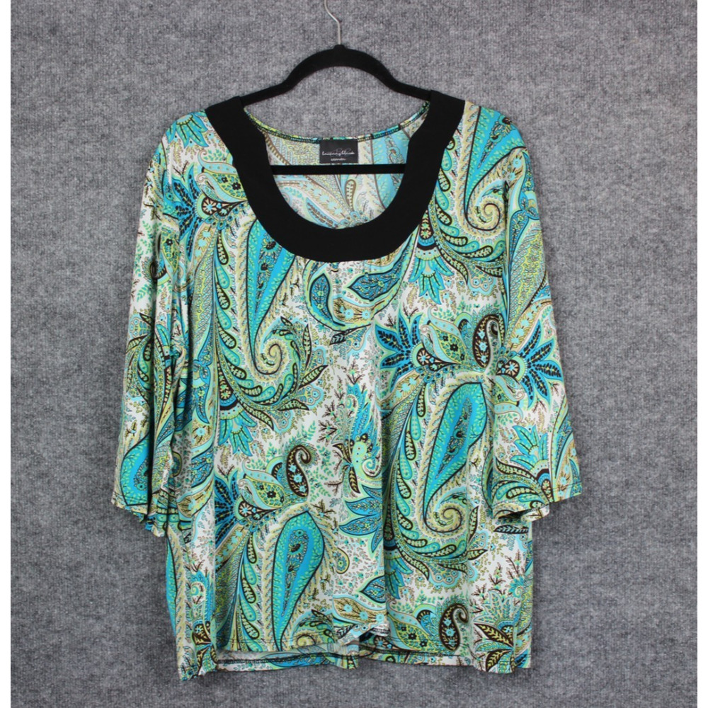 Brittany Black Women's Top Blue, Green and Black Paisley Size 2X